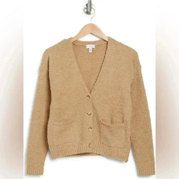 Olivia Sky Teddy Yarn Button-Up Cardigan, Tan, Size Medium - Picture 3 of 3